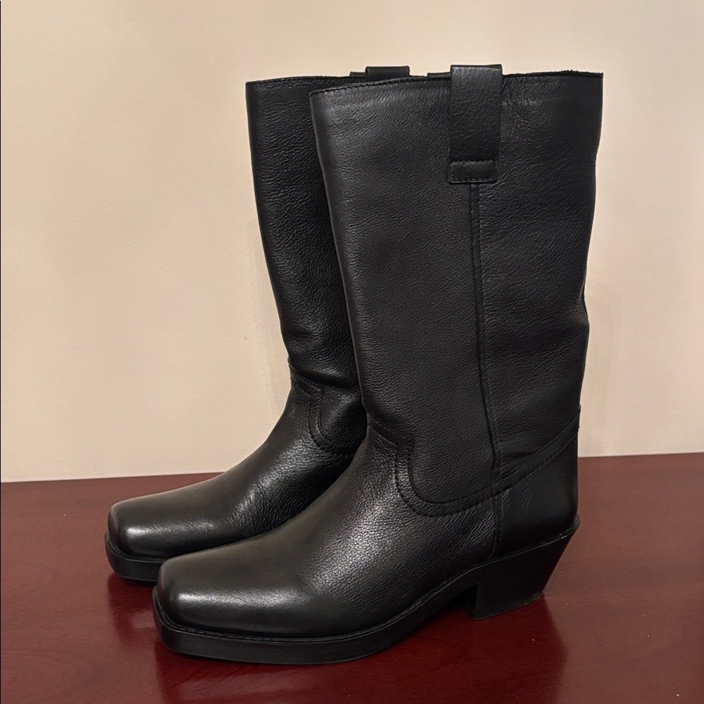 Zara 100% Leather Black Heeled Cowboy Boots sz.7.5 - Picture 10 of 16